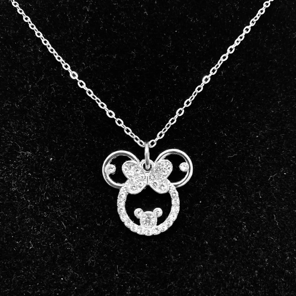 Clear Rhinestone Minnie Mouse necklace